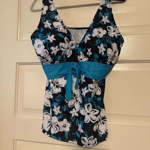Floral Tankini Top with Blue Accents